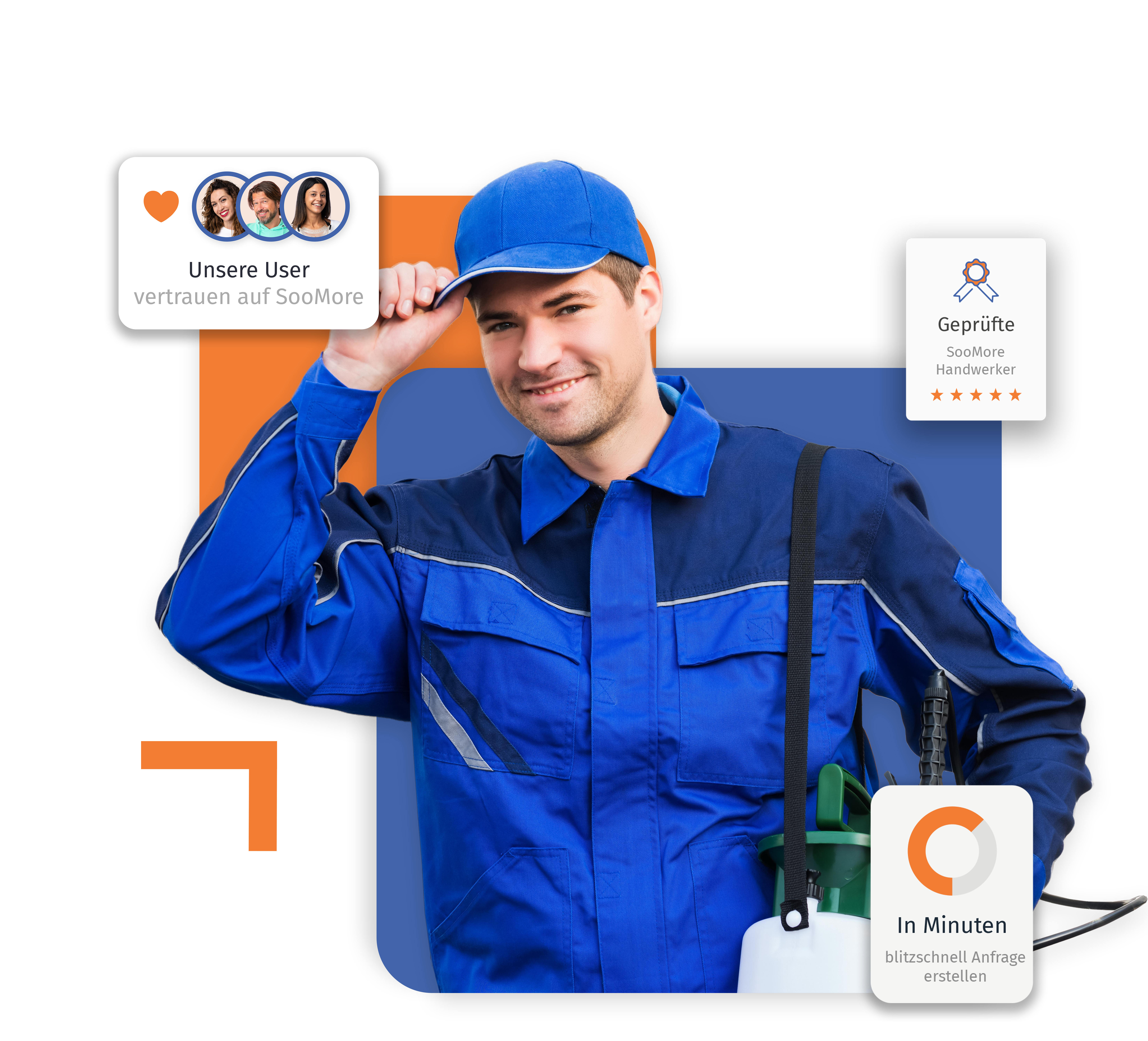 Schädlingsbekämpfer gesucht, die sauber arbeitet? Dann ist SooMore deine Lösung. Wie auch das Bild hier aktuell zeigt. Mit drei Pop Ups, die den Mehrwert von SooMore hervorheben.